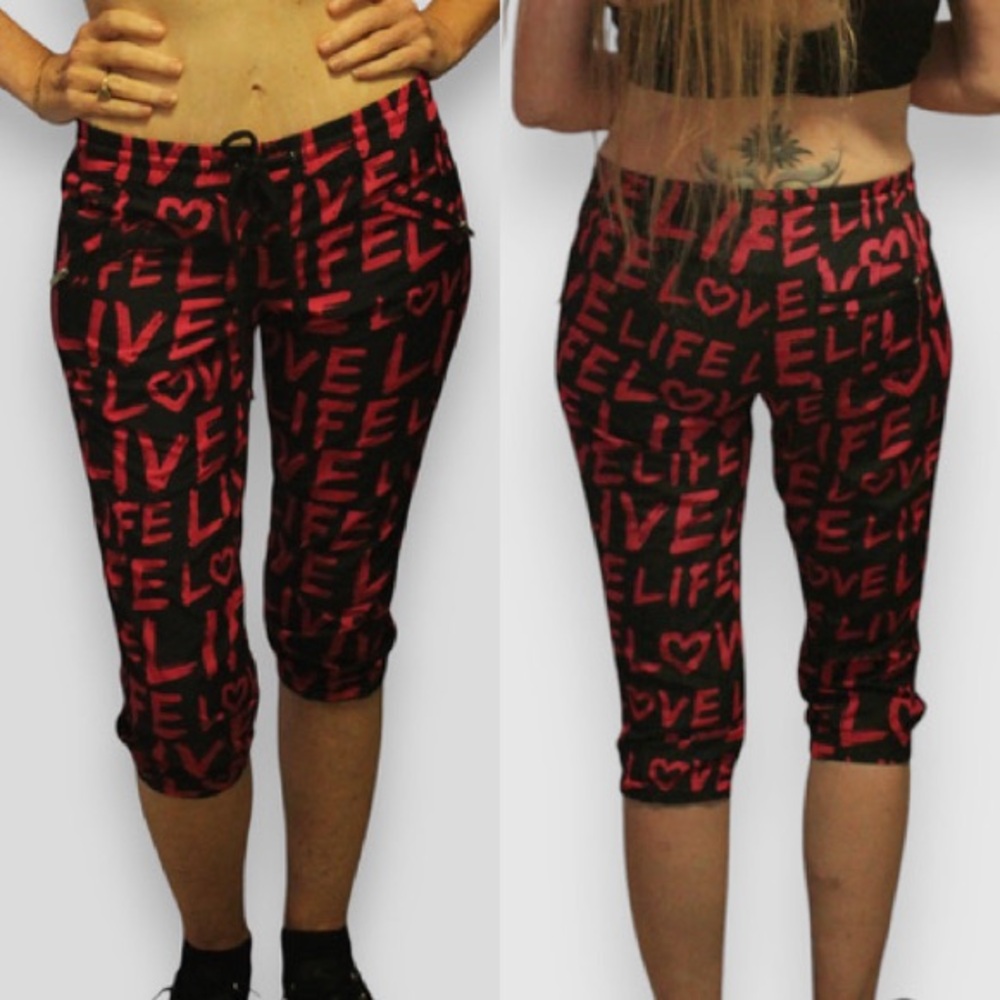 Vintage y2k Pink and Black Live Love Life Capris